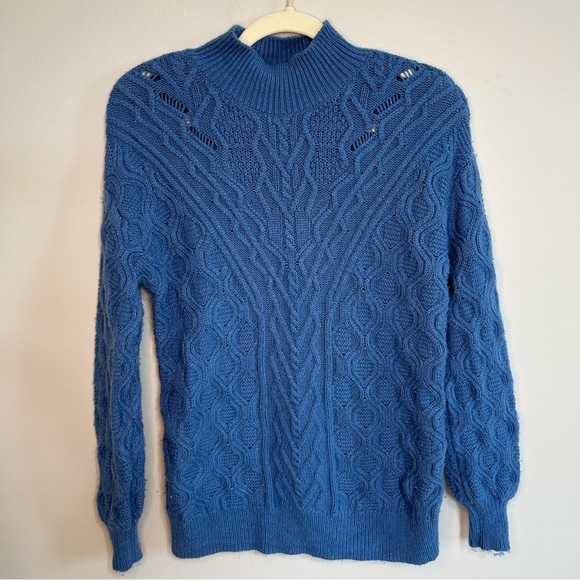 Talbots Blue Cable Knit Mockneck Long Sleeve Sweater Women’s Size Small Petite - Picture 2 of 6